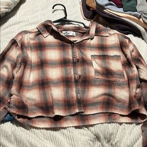 Hollister Red and Gray Plaid Shirt